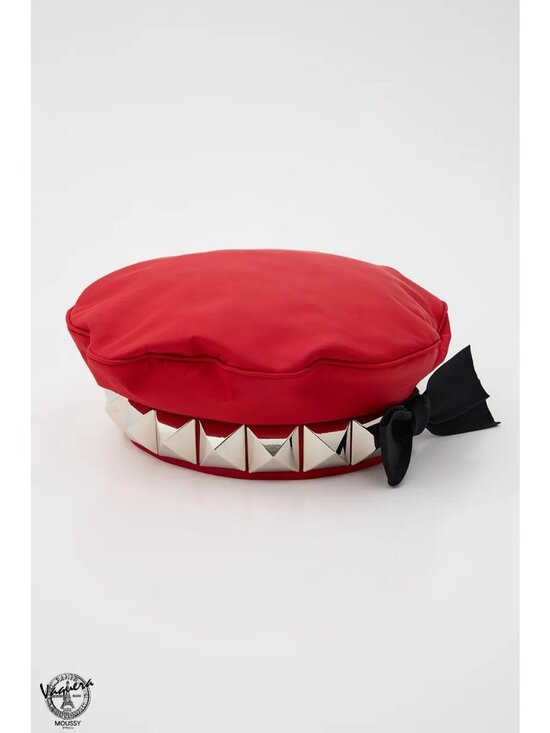Vaguara MOUSSY Silver Tone Studs Beret Style Hat Red Size Small NWT main image 10